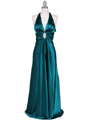 7122 Green Satin Halter Evening Gown - Green, Front View Thumbnail