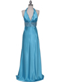 7125 Turquoise Halter Beaded Evening Gown - Turquoise, Front View Thumbnail