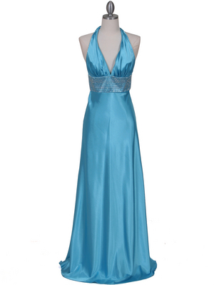 7125 Turquoise Halter Beaded Evening Gown, Turquoise