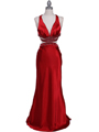 7153 Red Satin Evening Dress - Red, Front View Thumbnail