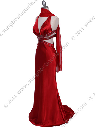 7153 Red Satin Evening Dress - Red, Alt View Medium
