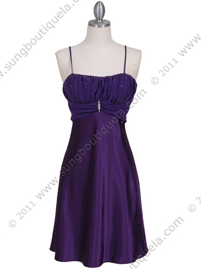 7167 Purple Chiffon Top Cocktail Dress - Purple, Front View Medium