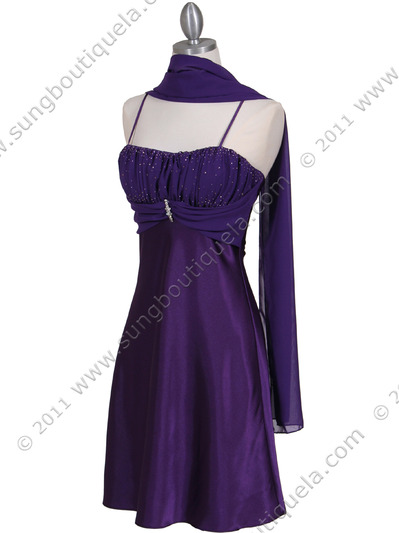 7167 Purple Chiffon Top Cocktail Dress - Purple, Alt View Medium