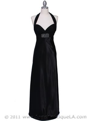 7173 Black Halter Evening Dress, Black