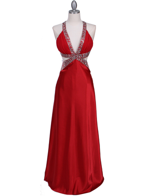 7179 Red Satin Evening Dress, Red