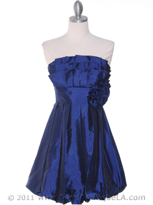 74082 Blue Taffeta Strapless Cocktail Dress, Blue