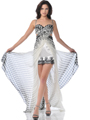 7513 Jeweled Straps Sweetheart Short Evening Dress - Print, Front View Thumbnail