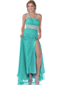 7545 Sparkling Jeweled One Shoulder Evening Dress - Jade, Front View Thumbnail