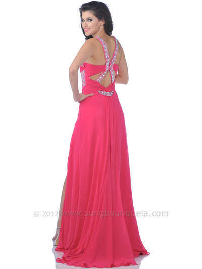 7547 Fuschia Jeweled Straps Sweetheart Prom Dress - Fuschia, Back View Medium