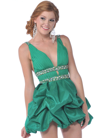 7548 Green Bubble Prom Dresses - Green, Front View Medium