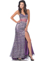 7551 Purple Full Sequin Prom Dress with Slit - Purple, Front View Thumbnail