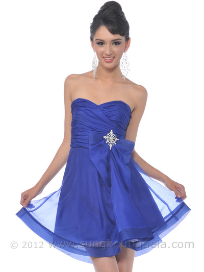 76184 Strapless Homecoming Dress with Bow - Royal Blue, Front View Medium