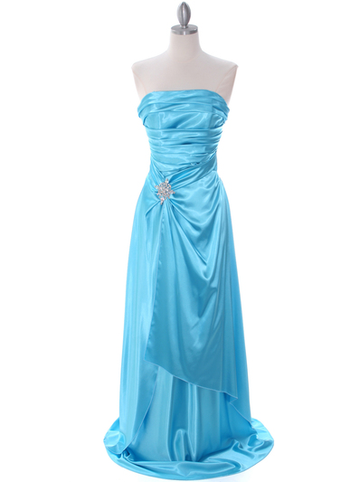 7700 Aqua Charmeuse Evening Dress - Aqua, Front View Medium