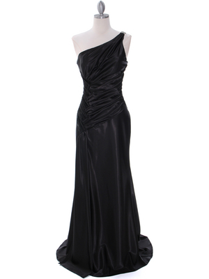 7702 Black Evening Dress with Rhinestone Straps, Black