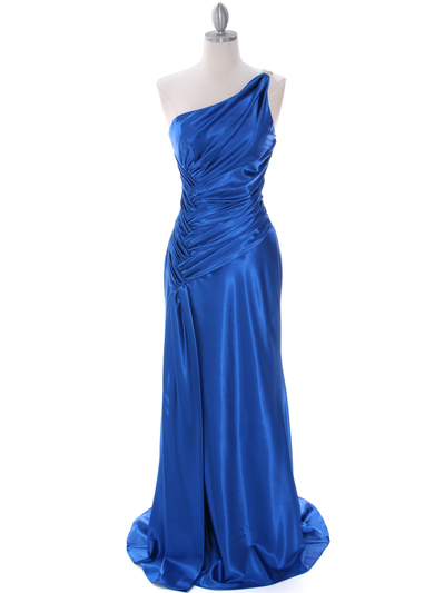 7702 Royal Blue Evening Dress with Rhinestone Straps - Royal Blue, Front View Medium