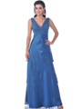 7812 Empire Waist Satin Evening Gowns - Teal, Front View Thumbnail
