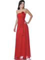 7820 Strapless Shirred Chiffon Evening Dress - Red, Front View Thumbnail