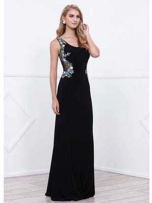 80-8323 Sleeveless Long Prom Dress, Black