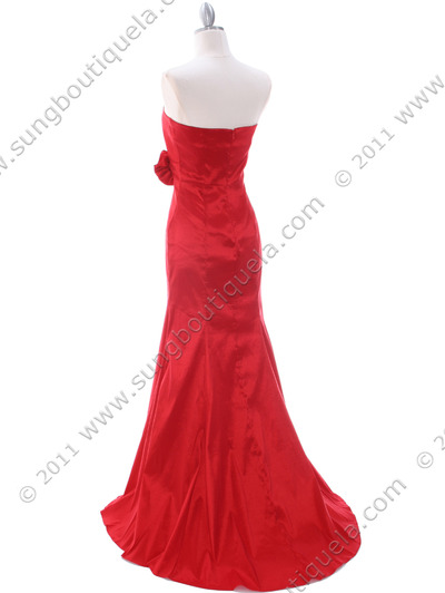 8034 Red Stretch Taffeta Evening Gown - Red, Back View Medium