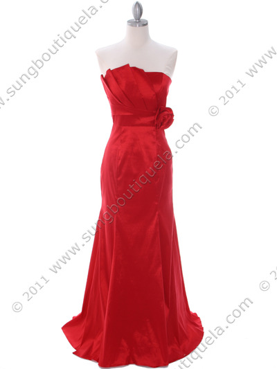 8034 Red Stretch Taffeta Evening Gown - Red, Front View Medium