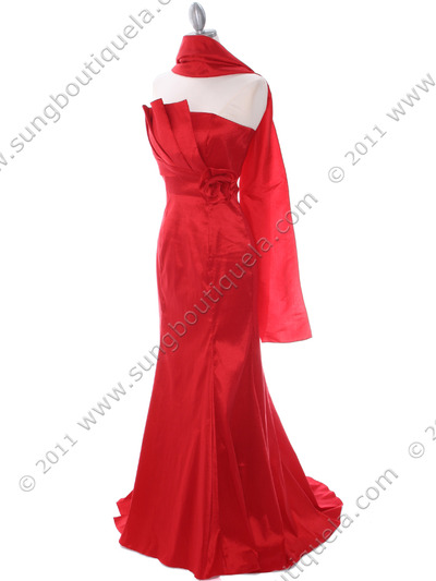 8034 Red Stretch Taffeta Evening Gown - Red, Alt View Medium