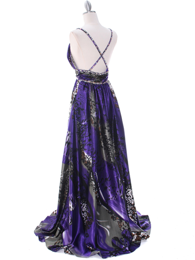 8042 Purple Printed Evening Dress - Purple Printed, Back View Medium