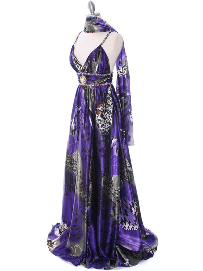 8042 Purple Printed Evening Dress - Purple Printed, Alt View Medium