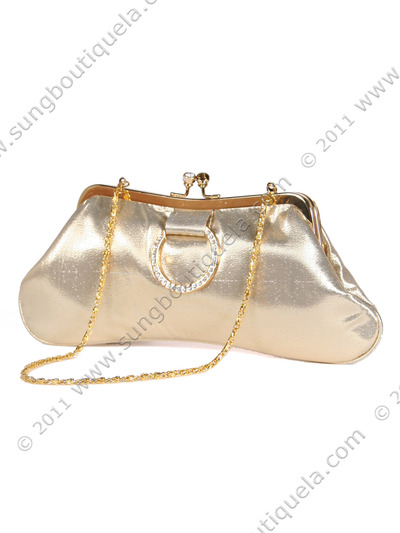 80433 Gold Satin Evening Bag with Rhinestone Buckle - Gold, Alt View Medium