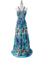 8080 Teal Print Halter Prom Evening Dress - Teal Print, Front View Thumbnail