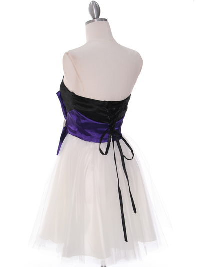 8104 Black/Purple Homecoming Dress with Bow - Black Purple, Back View Medium