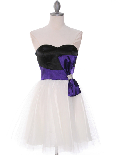 8104 Black/Purple Homecoming Dress with Bow - Black Purple, Front View Medium