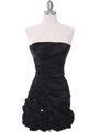 8118 Black Taffeta Cocktail Dress with Rosette Hem - Black, Front View Thumbnail