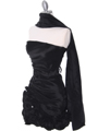 8118 Black Taffeta Cocktail Dress with Rosette Hem - Black, Alt View Thumbnail