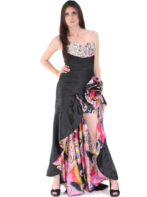 8258 Black Jeweled High Low Evening Dress, Print