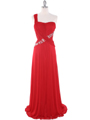 8312 Red One Shoulder Pleated Evening Dress - Red, Front View Thumbnail