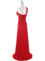 8312 Red One Shoulder Pleated Evening Dress - Red, Back View Thumbnail