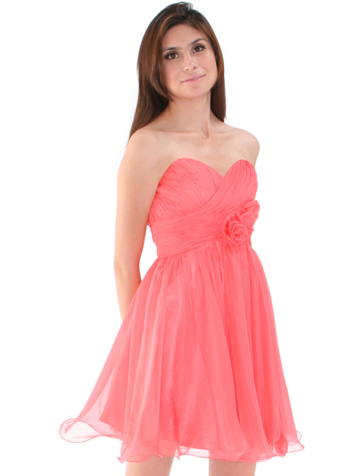 8336 Strapless Sweetheart Cocktail Dress - Coral, Front View Medium
