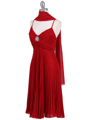 8420 Red Pleated Cocktail Dress with Rhinestone Pin - Red, Alt View Thumbnail