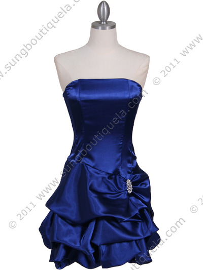 8484 Royal Blue Bubble Cocktail Dress with Rhinestone Pin - Royal Blue, Front View Medium
