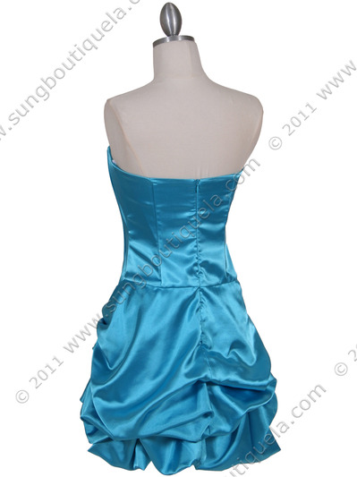 8484 Turquoise Bubble Cocktail Dress with Rhinestone Pin - Turquoise, Back View Medium