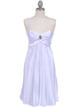 8491 White Pleated Cocktail Dress with Rhinestone Pin - White, Front View Thumbnail
