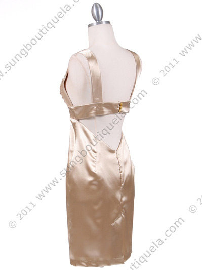 8503 Gold Satin Cocktail Dress - Gold, Back View Medium