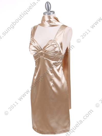 8503 Gold Satin Cocktail Dress - Gold, Alt View Medium