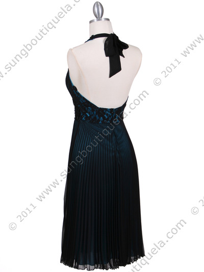 8508 Black Turquoise Lace Cocktail Dress - Black Turquoise, Back View Medium