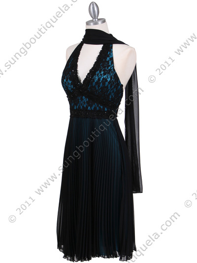 8508 Black Turquoise Lace Cocktail Dress - Black Turquoise, Alt View Medium