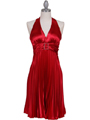 8543 Red Halter Pleated Cocktail Dress - Red, Front View Thumbnail