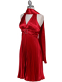 8543 Red Halter Pleated Cocktail Dress - Red, Alt View Thumbnail