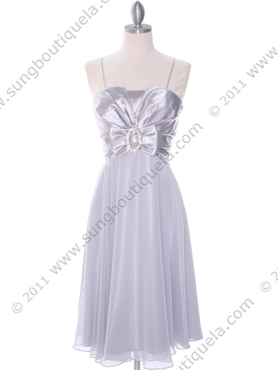 8610 Silver Cocktail Dress - Silver, Front View Medium