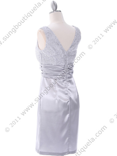 8653 Silver Cocktail Dress - Silver, Back View Medium