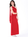 8714 One Shoulder Evening Dress with Sash - Red, Alt View Thumbnail